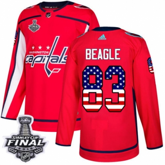 Youth Adidas Washington Capitals 83 Jay Beagle Authentic Red USA Flag Fashion 2018 Stanley Cup Final NHL Jersey