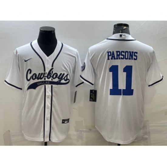Men's Dallas Cowboys 11 Micah Parsons White With Patch Cool Base Stitched Baseball Jersey
