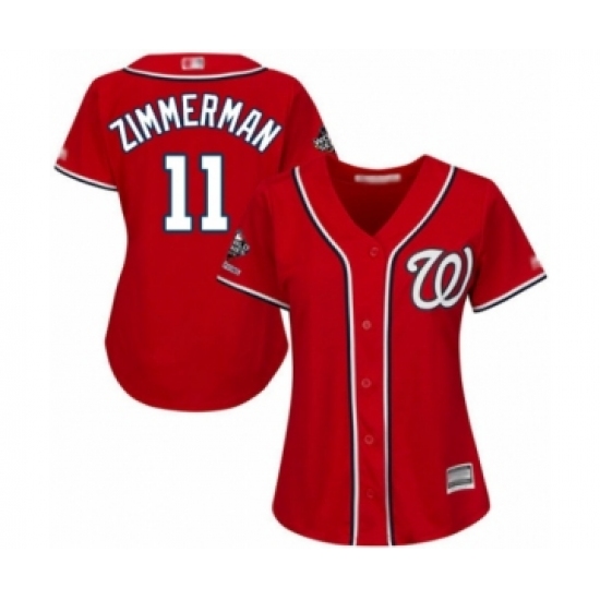 Women's Washington Nationals 11 Ryan Zimmerman Authentic Red Alternate 1 Cool Base 2019 World Series Champions Baseball Jersey