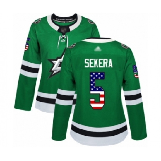 Women's Dallas Stars 5 Andrej Sekera Authentic Green USA Flag Fashion Hockey Jersey