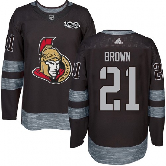 Men's Adidas Ottawa Senators 21 Logan Brown Authentic Black 1917-2017 100th Anniversary NHL Jersey