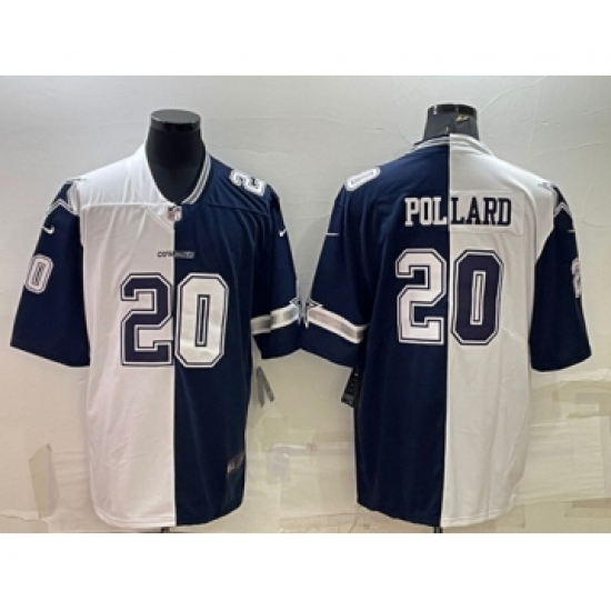 Men's Dallas Cowboys 20 Tony Pollard Navy White Split Vapor Untouchable Limited Stitched Jersey