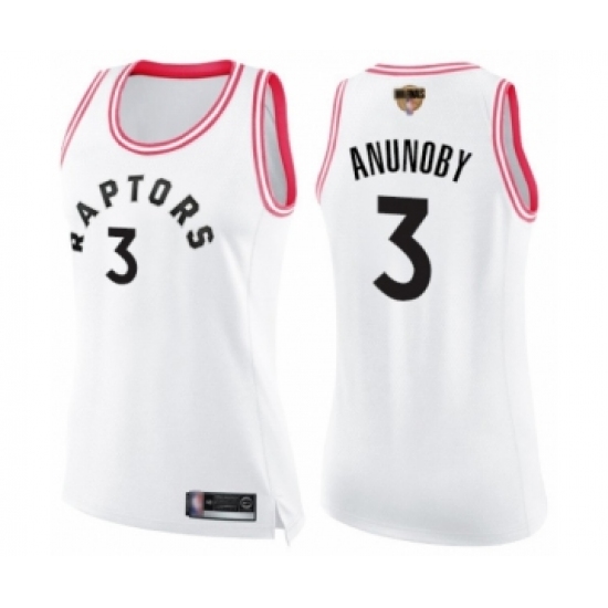 Women's Toronto Raptors 3 OG Anunoby Swingman White Pink Fashion 2019 Basketball Finals Bound Jersey