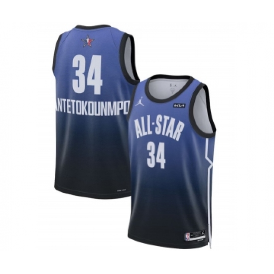 Men's 2023 All-Star 34 Giannis Antetokounmpo Blue Game Swingman Stitched Basketball Jersey