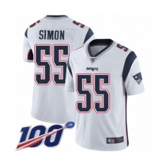 Youth New England Patriots 55 John Simon White Vapor Untouchable Limited Player 100th Season Football Jersey