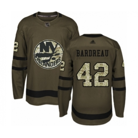 Men's New York Islanders 42 Cole Bardreau Authentic Green Salute to Service Hockey Jersey