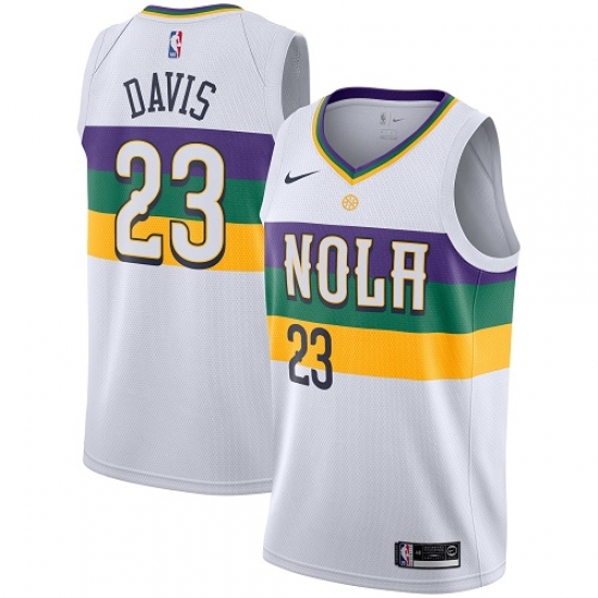 Men's Nike New Orleans Pelicans 23 Anthony Davis Swingman White NBA Jersey - City Edition