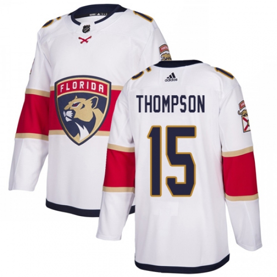 Men's Adidas Florida Panthers 15 Paul Thompson Authentic White Away NHL Jersey
