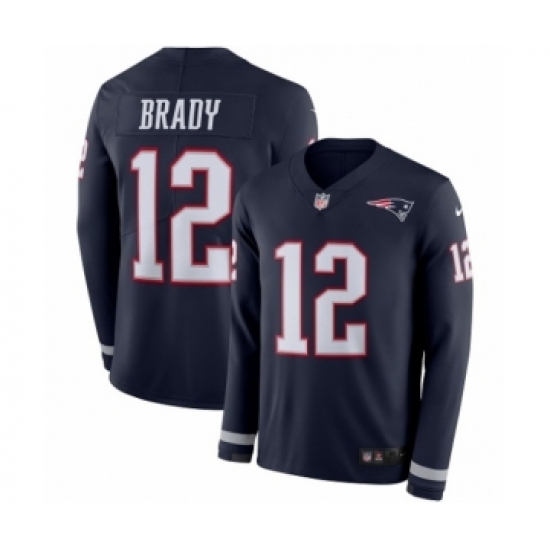 Men's Nike New England Patriots 12 Tom Brady Limited Navy Blue Therma Long Sleeve NFL Jersey