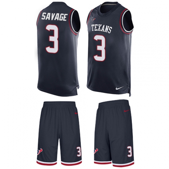 Men's Nike Houston Texans 3 Tom Savage Limited Navy Blue Tank Top Suit NFL Jersey