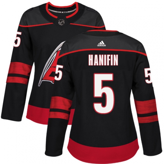 Women's Adidas Carolina Hurricanes 5 Noah Hanifin Authentic Black Alternate NHL Jersey
