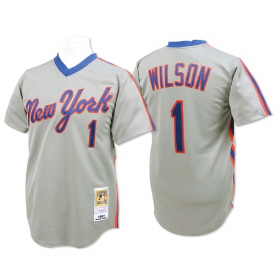 Men's Mitchell and Ness New York Mets 1 Mookie Wilson Authentic Grey Throwback MLB Jersey