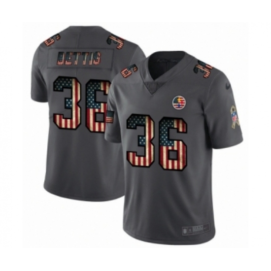 Men's Pittsburgh Steelers 36 Jerome Bettis Limited Black USA Flag 2019 Salute To Service Football Jersey