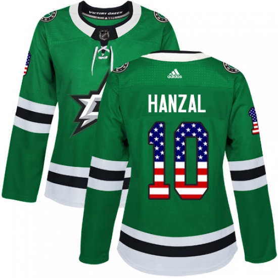Women's Adidas Dallas Stars 10 Martin Hanzal Authentic Green USA Flag Fashion NHL Jersey
