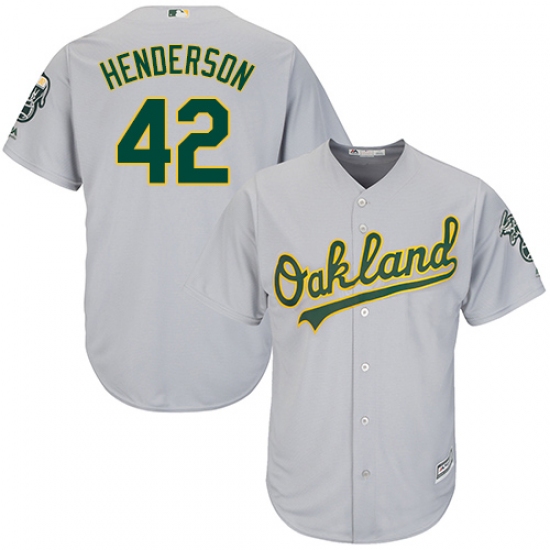 Youth Majestic Oakland Athletics 42 Dave Henderson Replica Grey Road Cool Base MLB Jersey