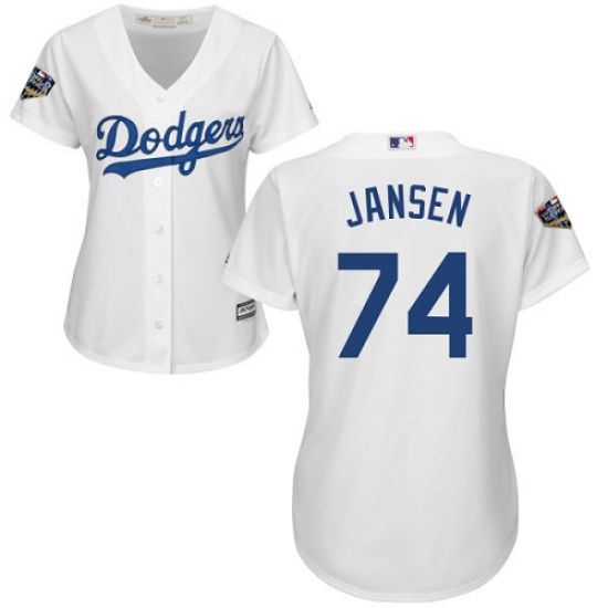 Women's Majestic Los Angeles Dodgers 74 Kenley Jansen Authentic White Home Cool Base 2018 World Series MLB Jersey