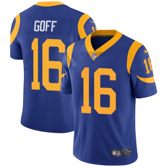 Youth Nike Los Angeles Rams 16 Jared Goff Royal Blue Alternate Vapor Untouchable Limited Player NFL Jersey