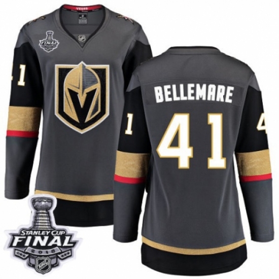 Women's Vegas Golden Knights 41 Pierre-Edouard Bellemare Authentic Black Home Fanatics Branded Breakaway 2018 Stanley Cup Final NHL Jersey