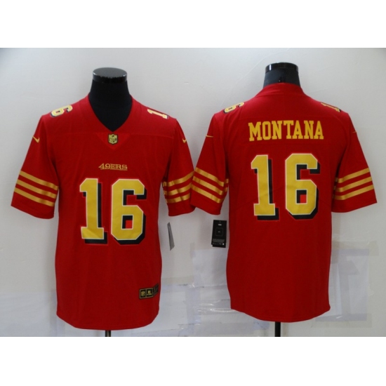 Men's San Francisco 49ers 16 Joe Montana Red Gold Untouchable Limited Jersey