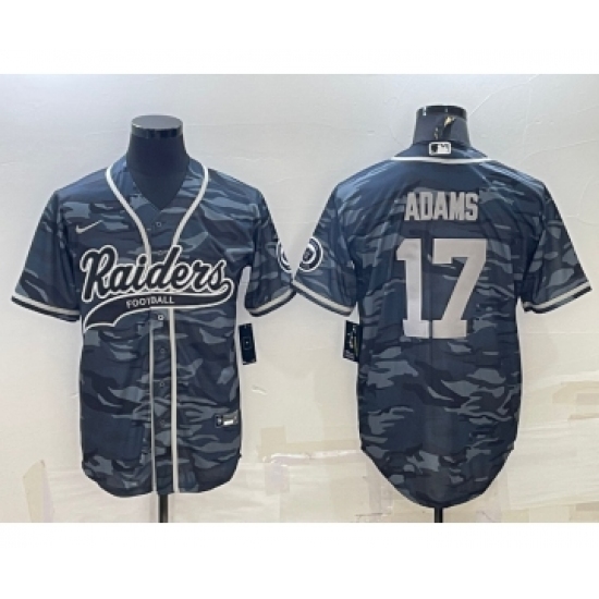 Men's Las Vegas Raiders 17 Davante Adams Grey Camo With Patch Cool Base Stitched Baseball Jersey