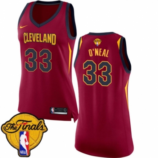Women's Nike Cleveland Cavaliers 33 Shaquille O'Neal Authentic Maroon 2018 NBA Finals Bound NBA Jersey - Icon Edition