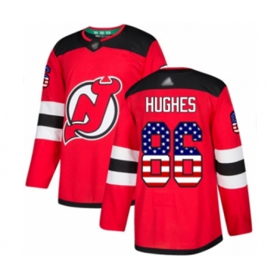 Men's New Jersey Devils 86 Jack Hughes Authentic Red USA Flag Fashion Hockey Jersey