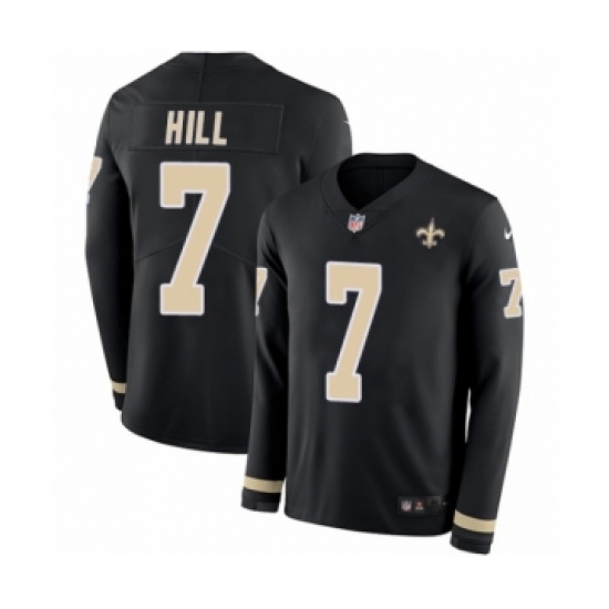 Youth Nike New Orleans Saints 7 Taysom Hill Limited Black Therma Long Sleeve NFL Jersey