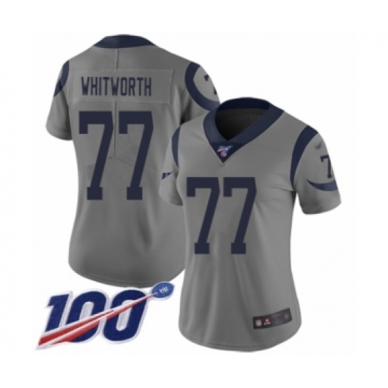 Women's Los Angeles Rams 77 Andrew Whitworth Limited Gray Inverted Legend 100th Season Football Jersey
