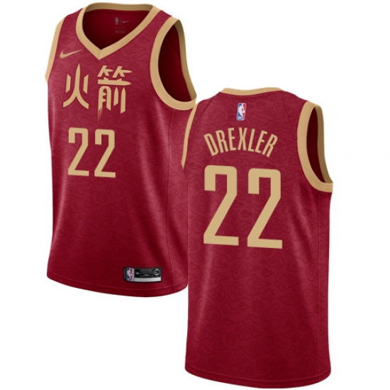 Youth Nike Houston Rockets 22 Clyde Drexler Swingman Red NBA Jersey - 2018 19 City Edition