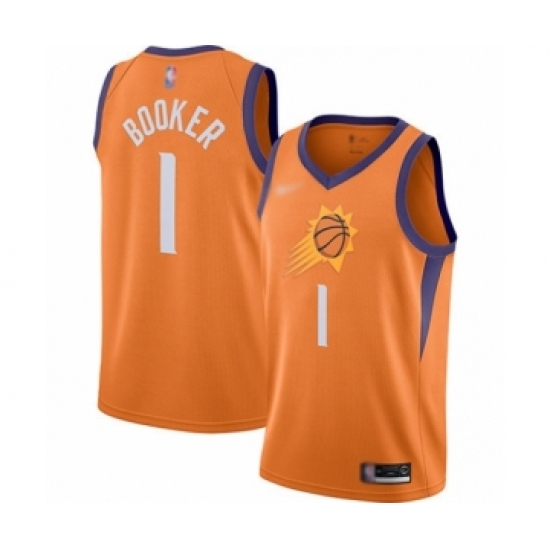 Youth Phoenix Suns 1 Devin Booker Swingman Orange Finished Basketball Jersey - Statement Edition
