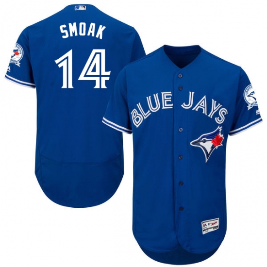 Men's Majestic Toronto Blue Jays 14 Justin Smoak Blue Alternate Flex Base Authentic Collection MLB Jersey