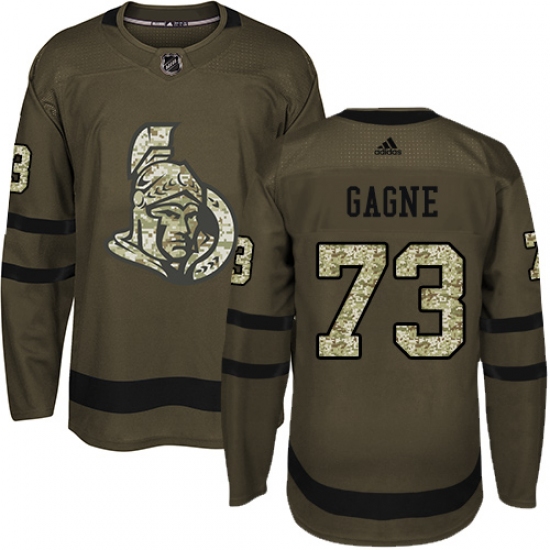 Men's Adidas Ottawa Senators 73 Gabriel Gagne Authentic Green Salute to Service NHL Jersey