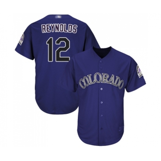 Men's Colorado Rockies 12 Mark Reynolds Replica Purple Alternate 1 Cool Base Baseball Jersey