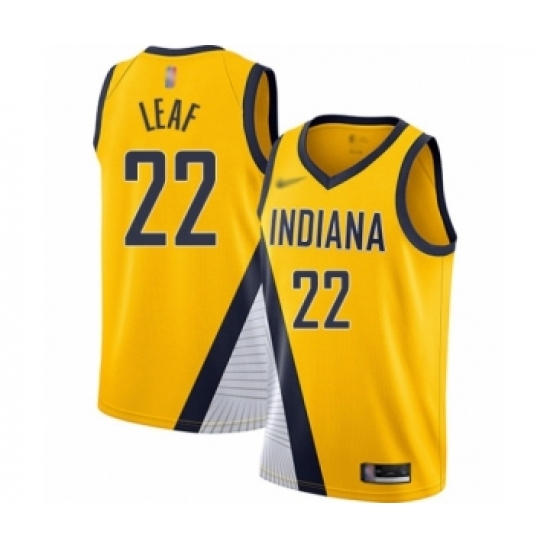 Men's Indiana Pacers 22 T. J. Leaf Authentic Gold Finished Basketball Jersey - Statement Edition