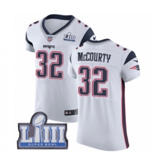 Men's Nike New England Patriots 32 Devin McCourty White Vapor Untouchable Elite Player Super Bowl LIII Bound NFL Jersey