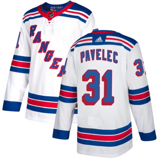 Men's Adidas New York Rangers 31 Ondrej Pavelec Authentic White Away NHL Jersey