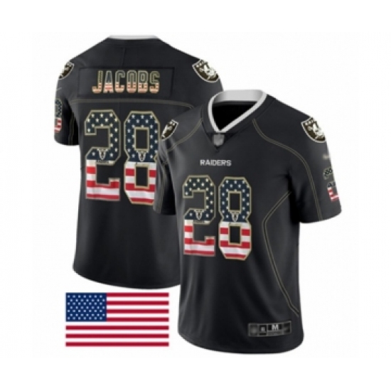 Men's Oakland Raiders 28 Josh Jacobs Black USA Flag Fashion Limited Football Jersey