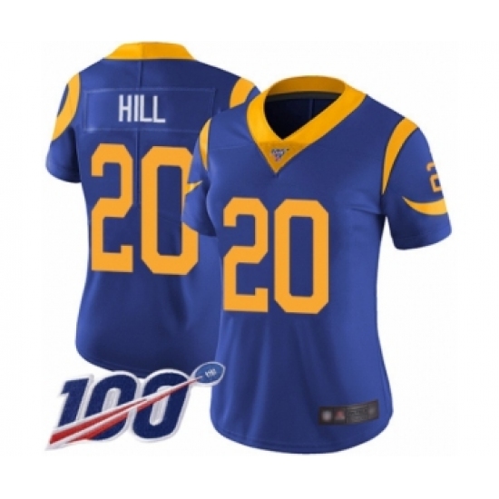 Women's Los Angeles Rams 20 Troy Hill Royal Blue Alternate Vapor Untouchable Limited Player 100th Season Football Jersey