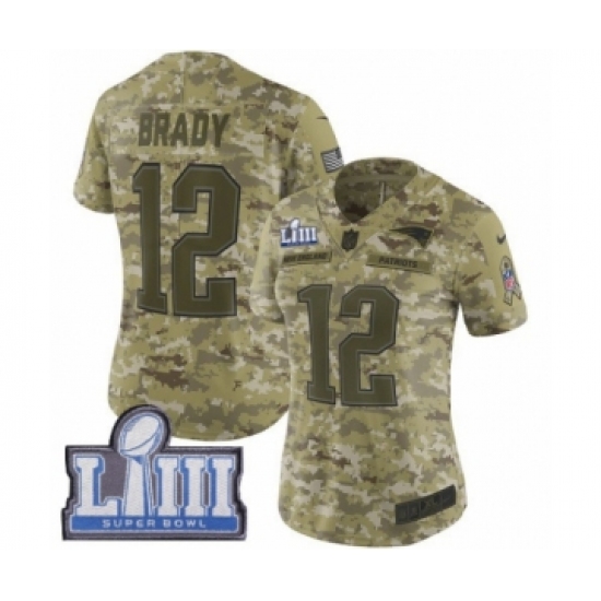 Women's Nike New England Patriots 12 Tom Brady Limited Camo 2018 Salute to Service Super Bowl LIII Bound NFL Jersey