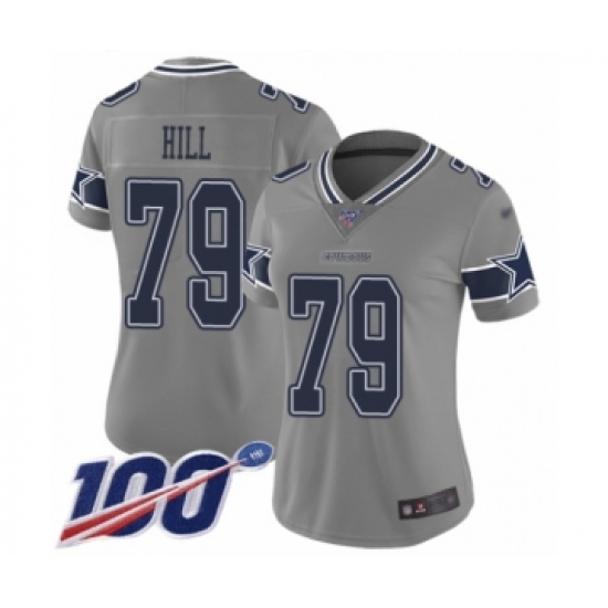 Women's Dallas Cowboys 79 Trysten Hill Limited Gray Inverted Legend 100th Season Football Jersey