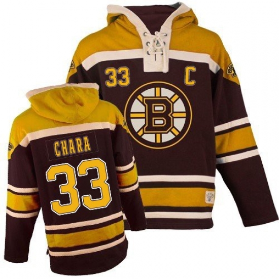 Youth Old Time Hockey Boston Bruins 33 Zdeno Chara Authentic Black Sawyer Hooded Sweatshirt NHL Jersey