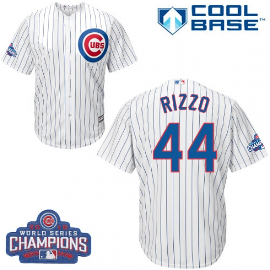 Youth Majestic Chicago Cubs 44 Anthony Rizzo Authentic White Home 2016 World Series Champions Cool Base MLB Jersey