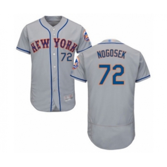 Men's New York Mets 72 Stephen Nogosek Grey Road Flex Base Authentic Collection Baseball Player Jersey