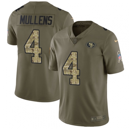 Youth Nike San Francisco 49ers 4 Nick Mullens Limited Olive Camo 2017 Salute to Service NFL Jersey