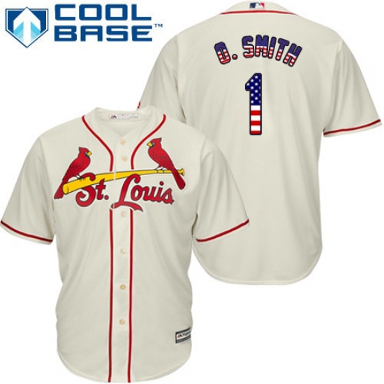 Men's Majestic St. Louis Cardinals 1 Ozzie Smith Replica Cream USA Flag Fashion MLB Jersey