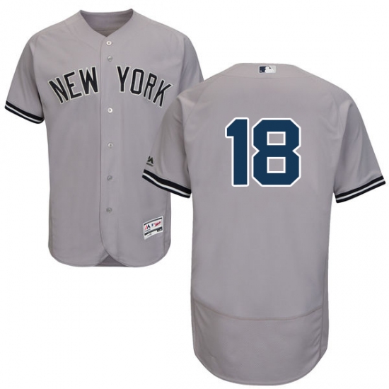 Men's Majestic New York Yankees 18 Johnny Damon Grey Road Flex Base Authentic Collection MLB Jersey