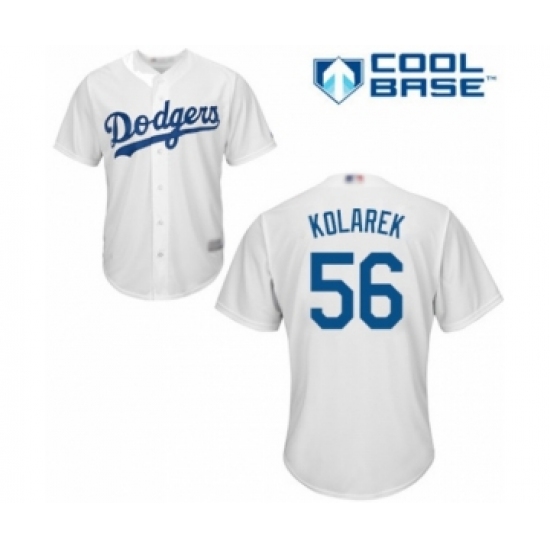 Youth Los Angeles Dodgers 56 Adam Kolarek Authentic White Home Cool Base Baseball Player Jersey