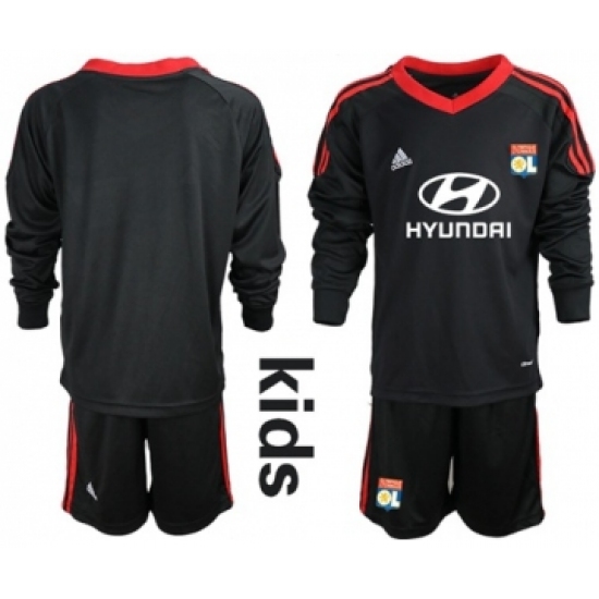 Lyon Blank Black Goalkeeper Long Sleeves Kid Soccer Club Jersey