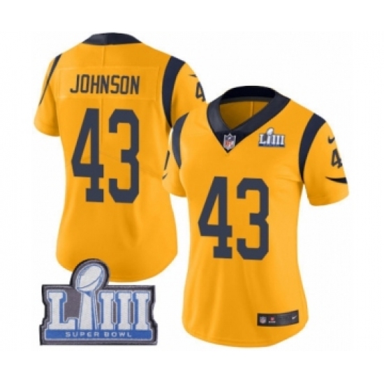Women's Nike Los Angeles Rams 43 John Johnson Limited Gold Rush Vapor Untouchable Super Bowl LIII Bound NFL Jersey