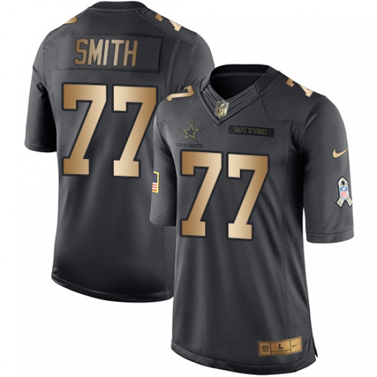 Men's Nike Dallas Cowboys 77 Tyron Smith Limited Black/Gold Salute to Service NFL Jersey